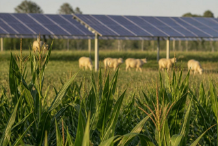 agrivoltaico campo con ovini e pannelli solari