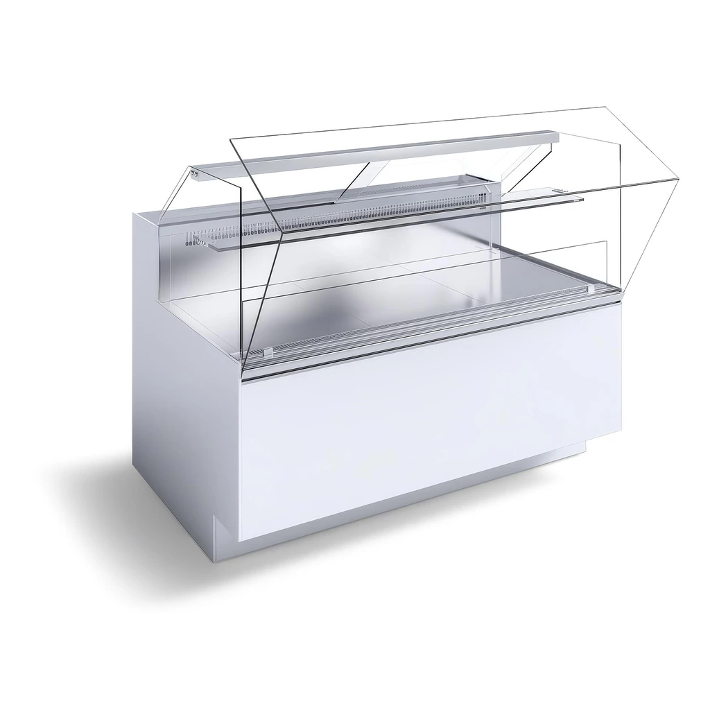 UV glued glass downward opening hinged on bright aluminum profile